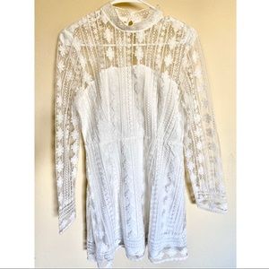 White Long Sleeve Lacey Mini Dress